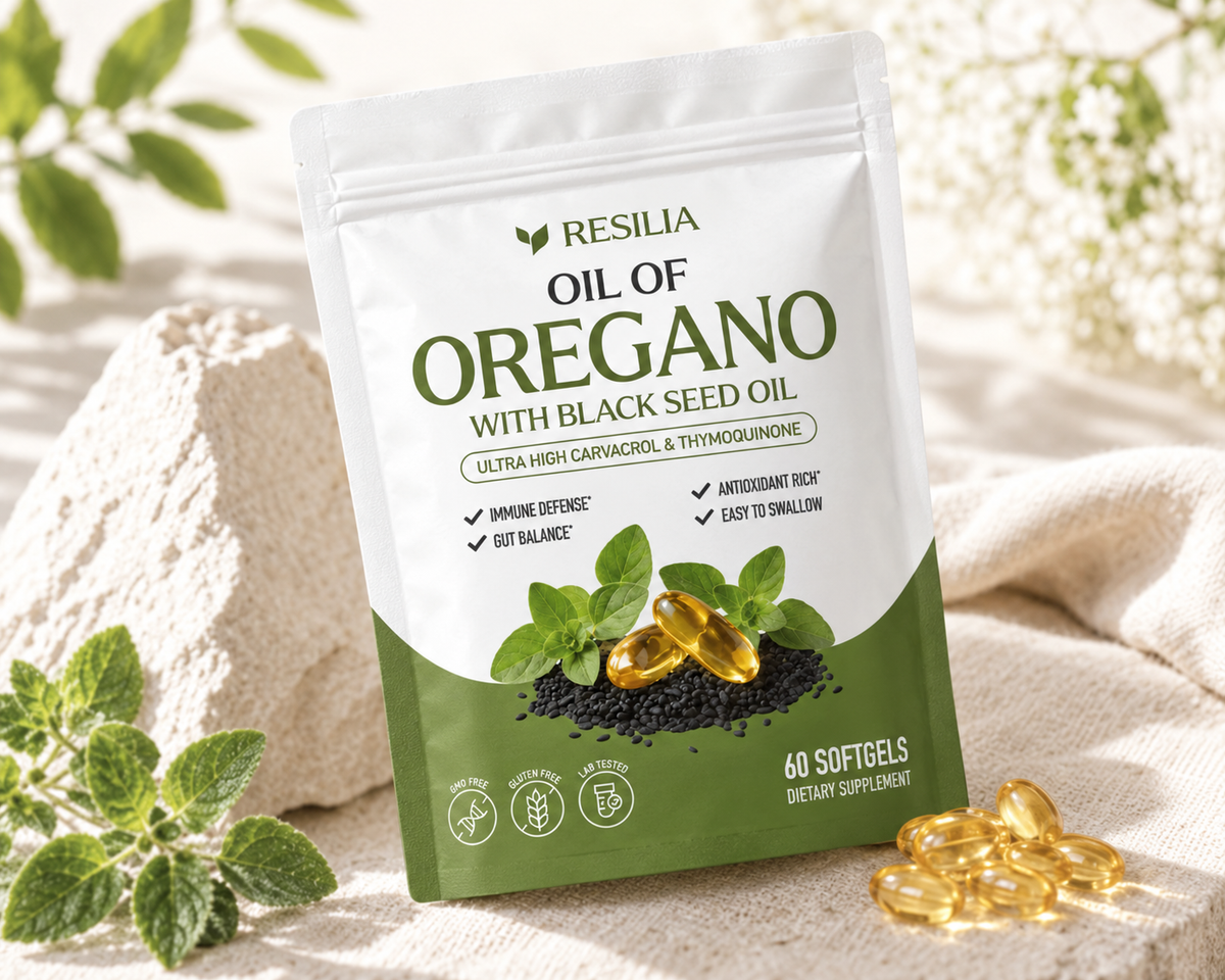 Emballage des gélules Resilia à l'huile d'origan et à l'huile de nigelle