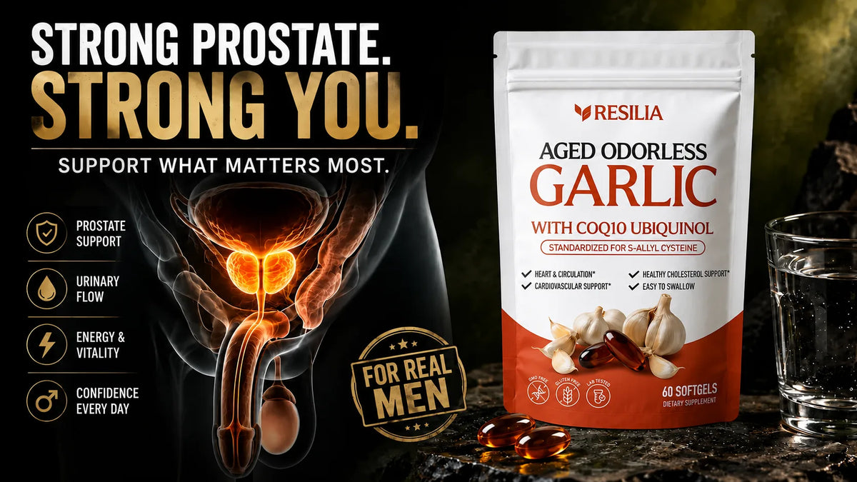 Resilia Aged Odorless Garlic — prostate and circulation support creative