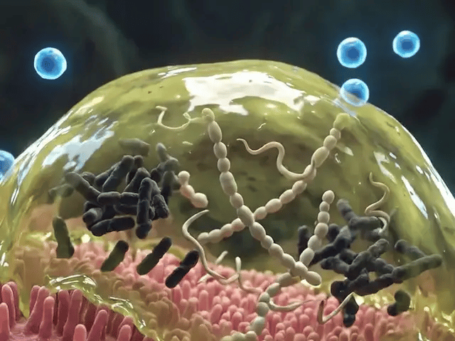 Microbial biofilm illustration